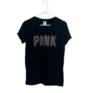 PINK Victoria’s Secret Everyday Black Logo  Bling Tee size M
